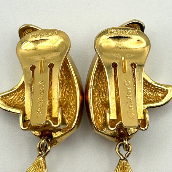 STUNNING Christian Dior Vintage Gold Tone Clear Crystal Clip On Pearl Earrings - Picture 12 of 16